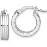 14K White Gold Polished Grooved Large Hoop Earrings - 15.5mm Length by 0