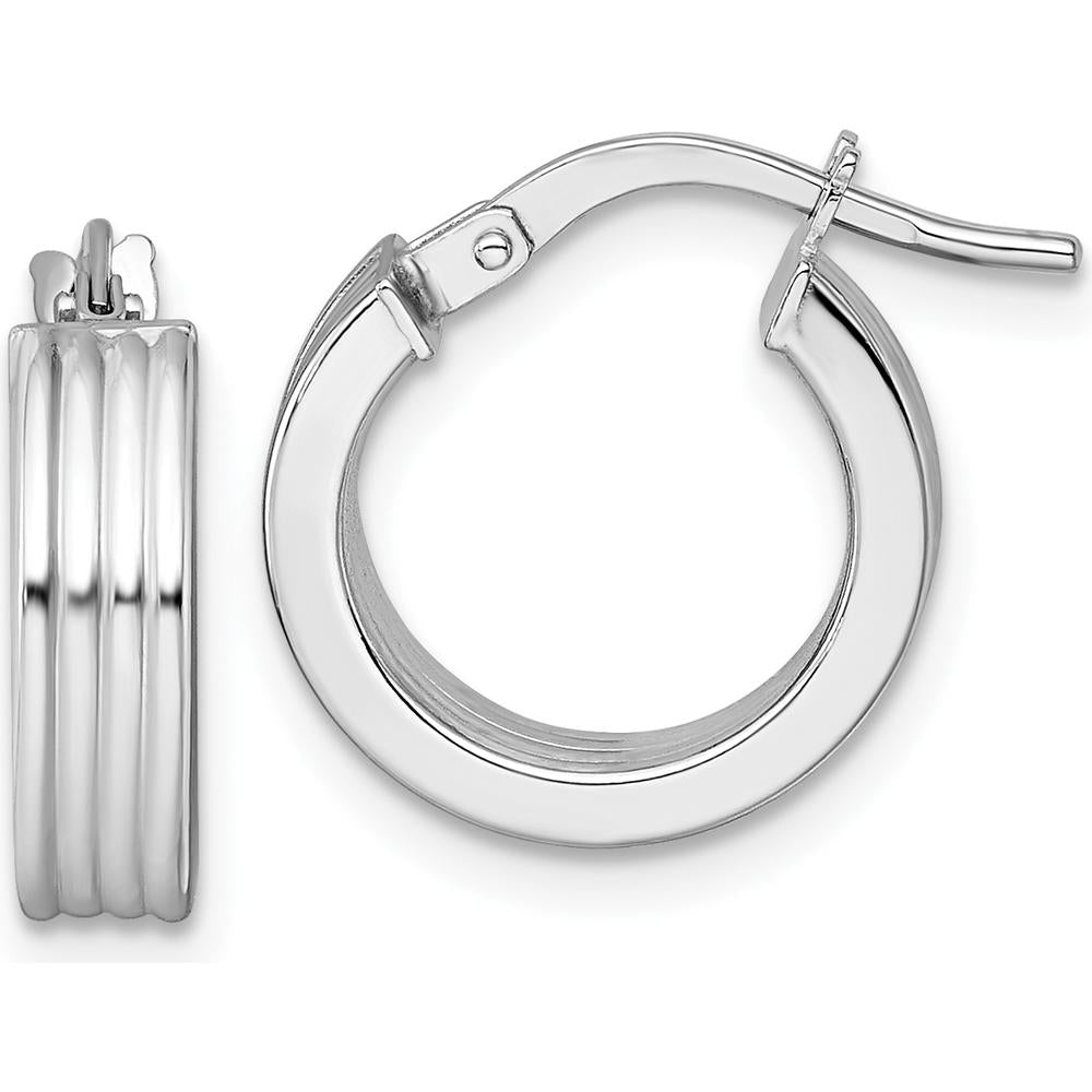 14K White Gold Polished Grooved Large Hoop Earrings - 15.5mm Length by 0