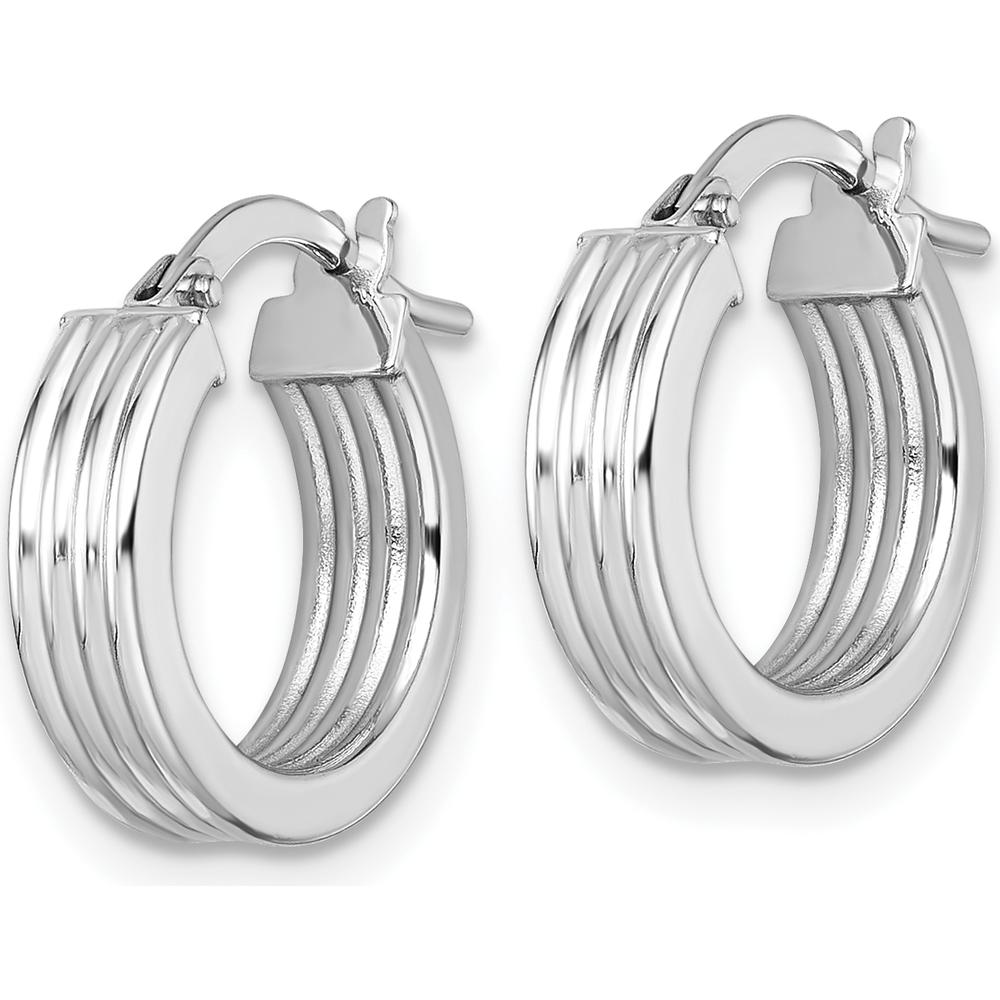 14K White Gold Polished Grooved Large Hoop Earrings - 15.5mm Length by 0