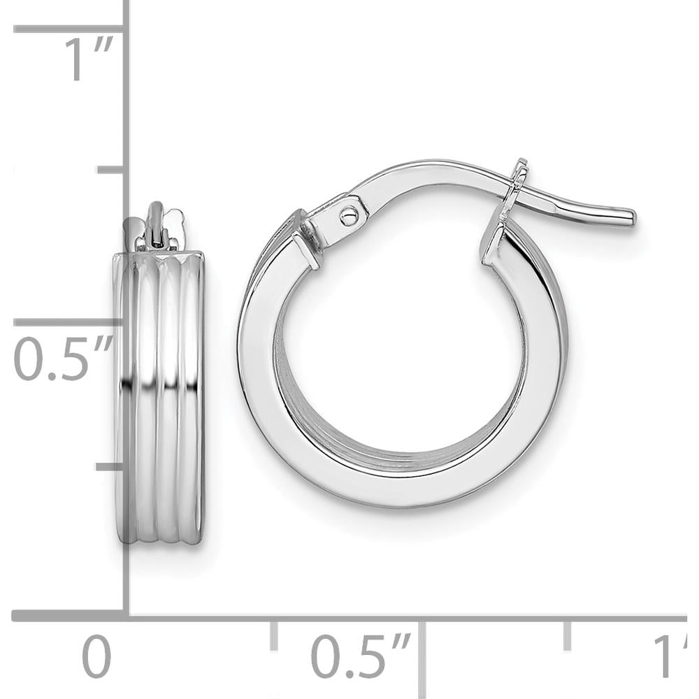 14K White Gold Polished Grooved Large Hoop Earrings - 15.5mm Length by 0