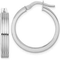 14K White Gold Polished Grooved Tube Hoop Earrings - 24mm Length by 0