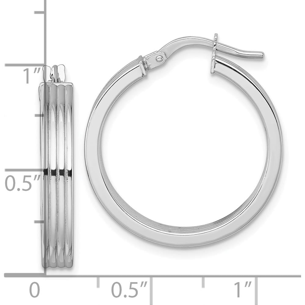 14K White Gold Polished Grooved Tube Hoop Earrings - 24mm Length by 0