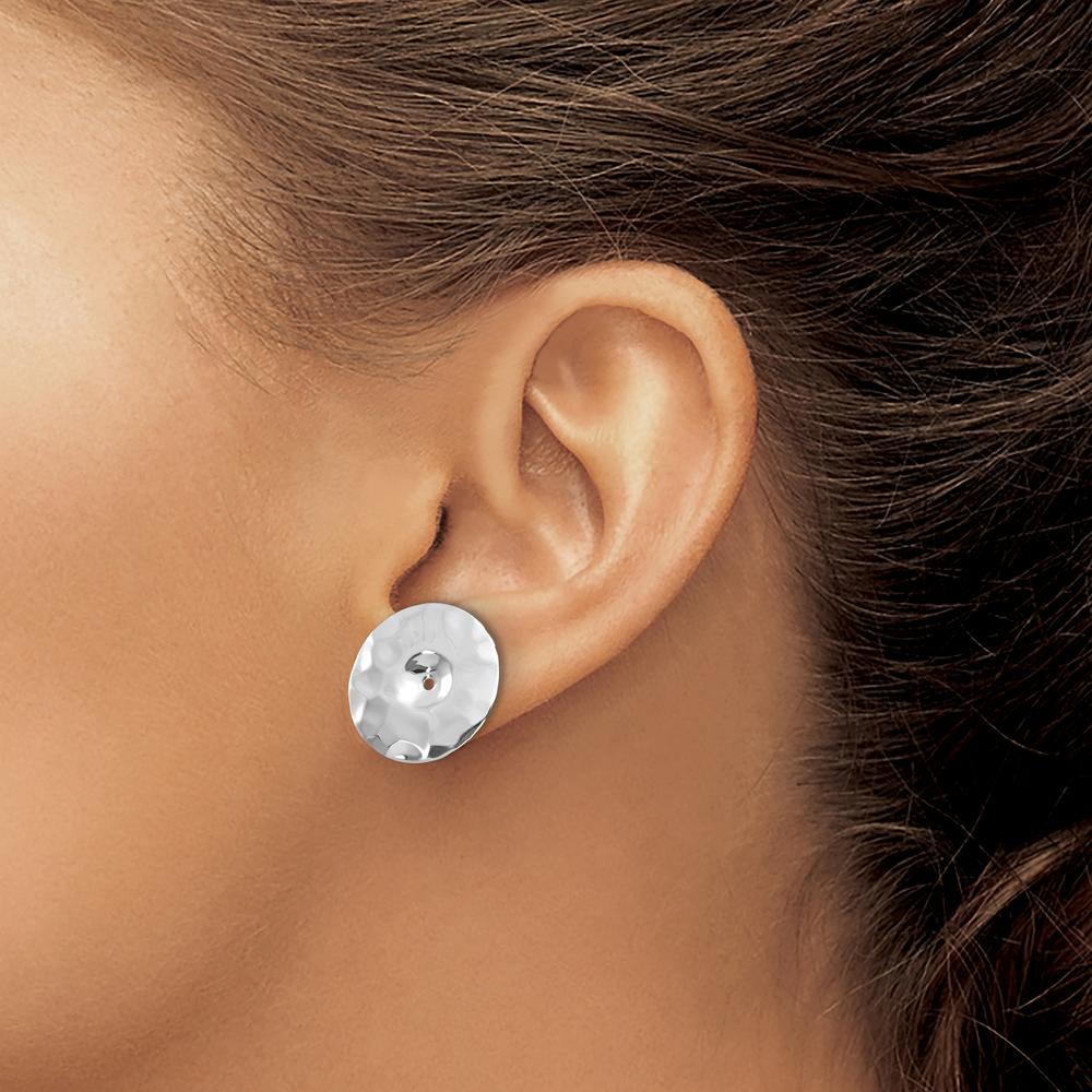 14K White Gold Polished Hammered Disc Earring Jackets by Oro Pregiato