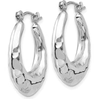 14K White Gold Polished Hammered Hoop Earrings - 11mm Length, 6mm Width by Oro Pregiato
