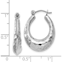 14K White Gold Polished Hammered Hoop Earrings - 11mm Length, 6mm Width by Oro Pregiato