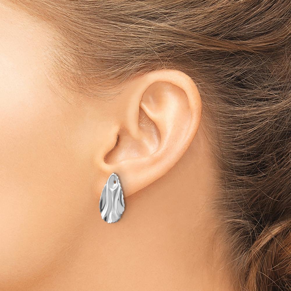 14K White Gold Polished Hammered Oval Earring Jackets - Timeless Luxury Design by Oro Pregiato