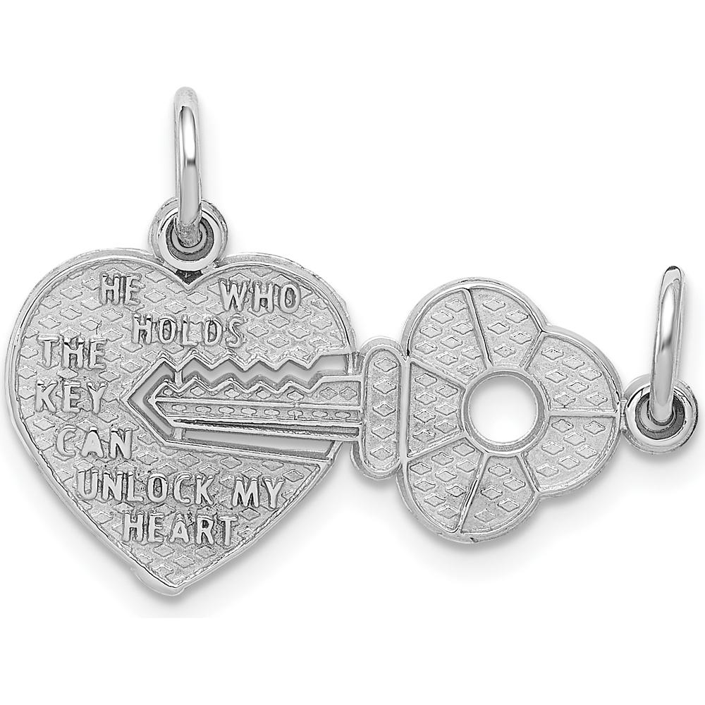 14K White Gold Polished "He Who Holds the Key Can Unlock My Heart" Charm with Rhodium Plating by 0
