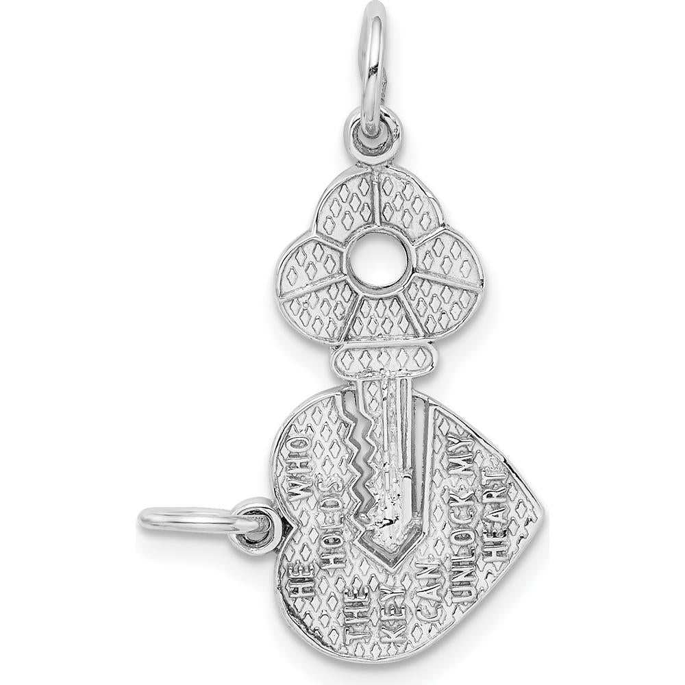 14K White Gold Polished "He Who Holds the Key Can Unlock My Heart" Charm with Rhodium Plating by 0