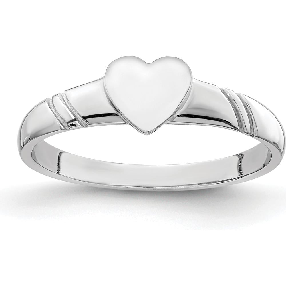 14K White Gold Polished Heart Children's Ring with Rhodium Plating by Oro Pregiato