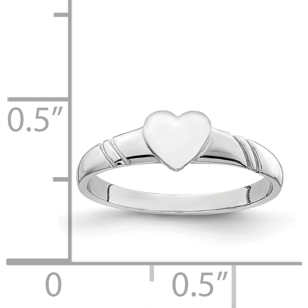 14K White Gold Polished Heart Children's Ring with Rhodium Plating by Oro Pregiato