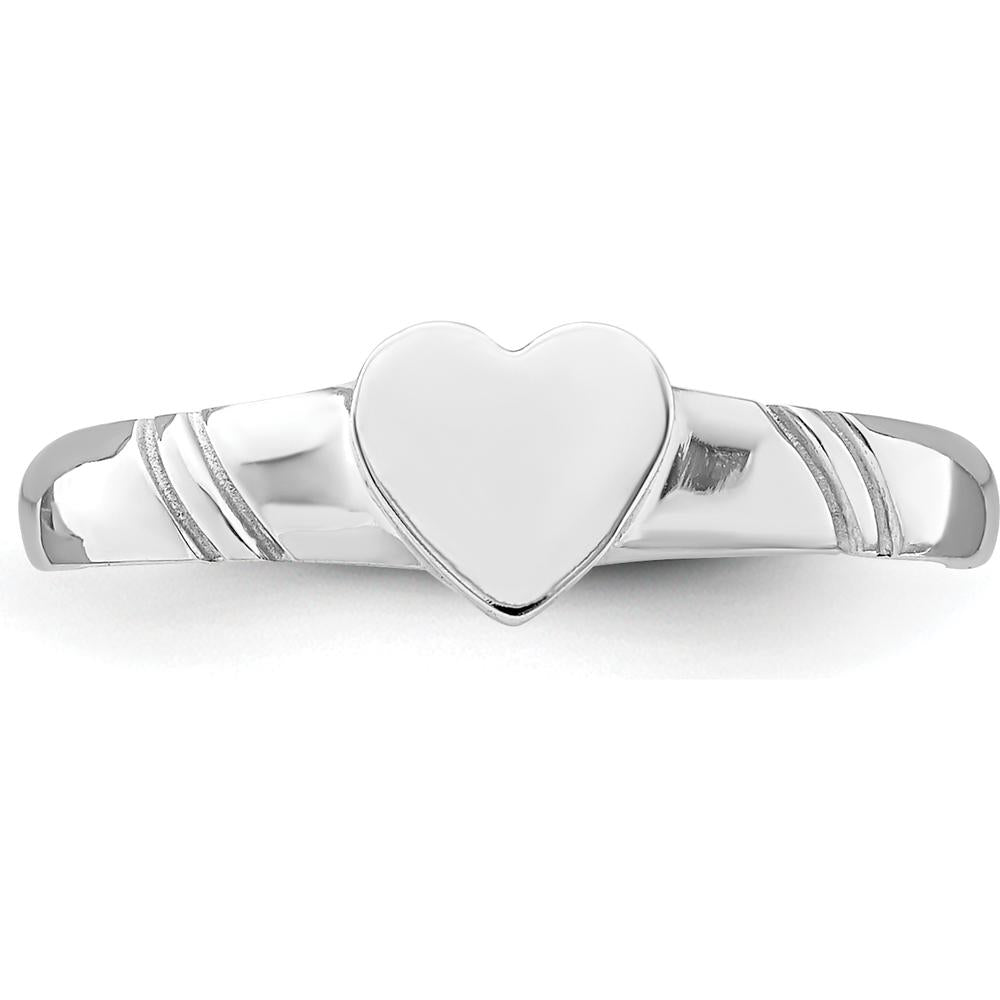 14K White Gold Polished Heart Children's Ring with Rhodium Plating by Oro Pregiato
