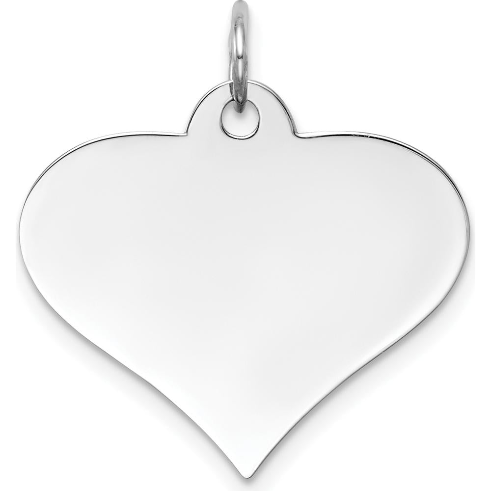 14K White Gold Polished Heart Disc Charm - Engravable Pendant, 22mm by Oro Pregiato