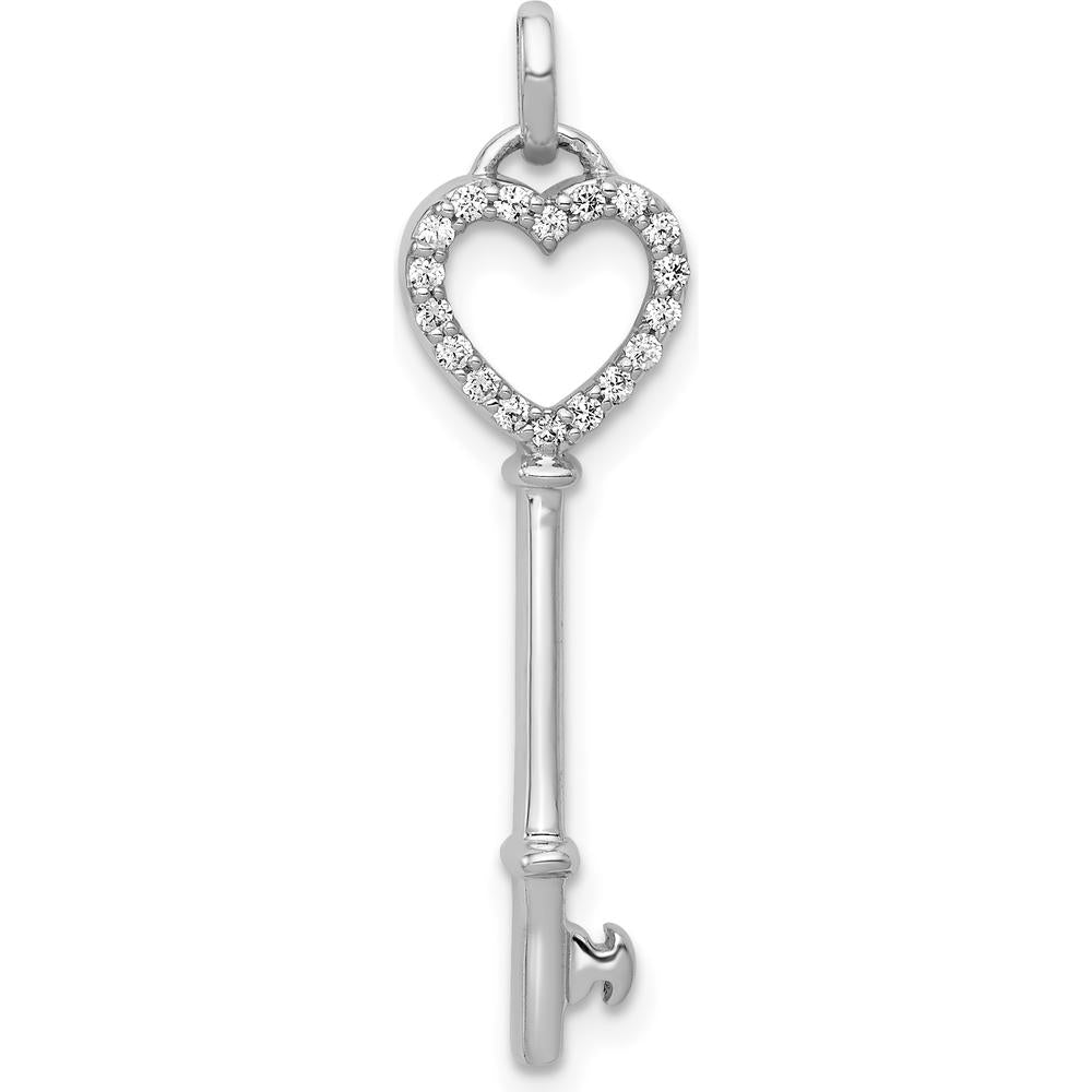 14K White Gold Polished Heart Key Pendant with 18 Round Diamonds - 0.006 Carat Total Diamond Weight by Monteluci Fine Jewelry