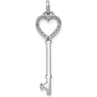 14K White Gold Polished Heart Key Pendant with 18 Round Diamonds - 0.006 Carat Total Diamond Weight by Monteluci Fine Jewelry