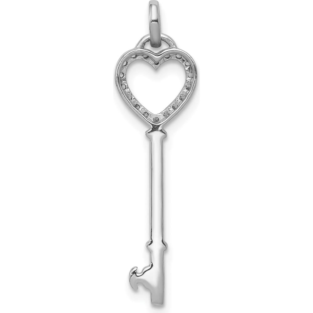 14K White Gold Polished Heart Key Pendant with 18 Round Diamonds - 0.006 Carat Total Diamond Weight by Monteluci Fine Jewelry