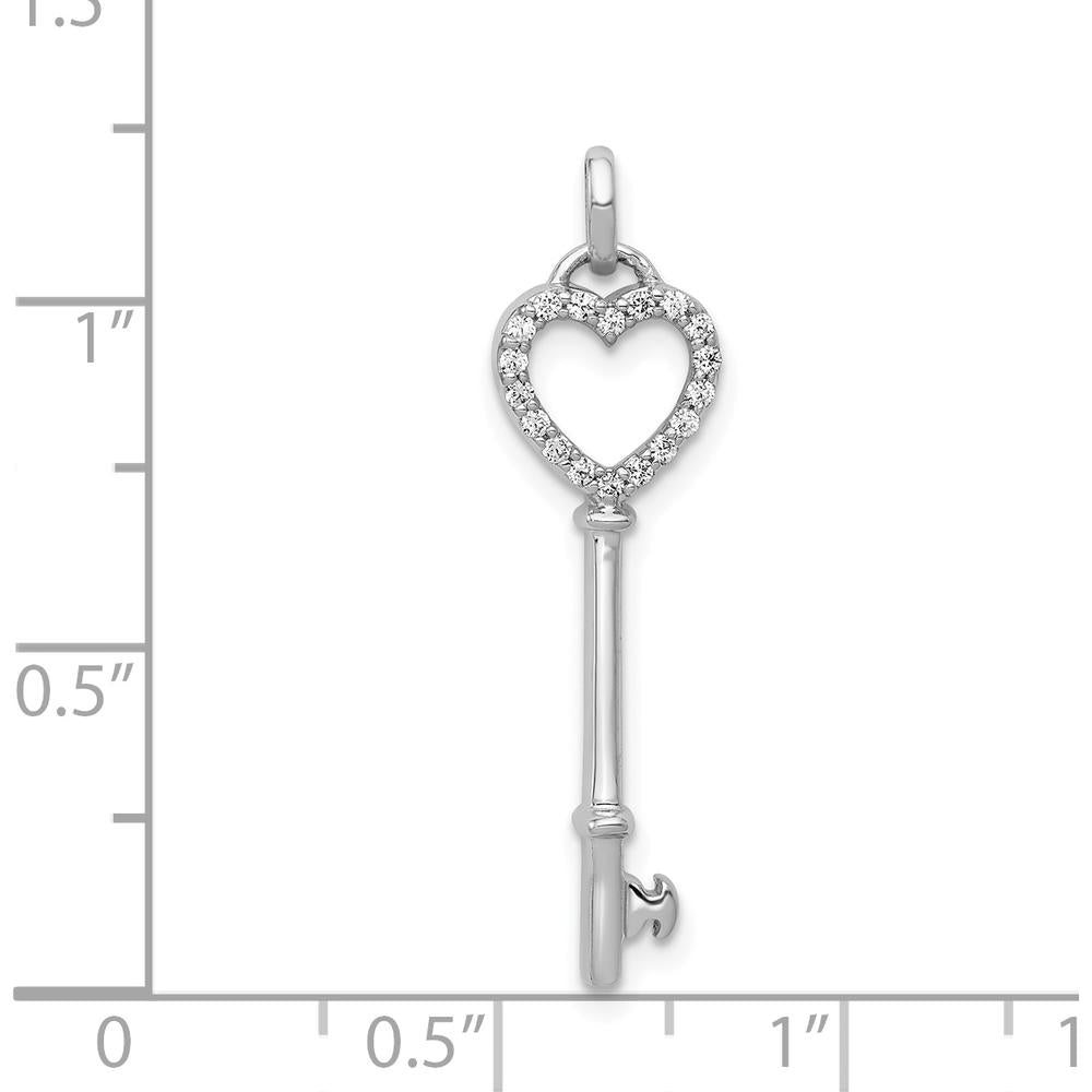 14K White Gold Polished Heart Key Pendant with 18 Round Diamonds - 0.006 Carat Total Diamond Weight by Monteluci Fine Jewelry