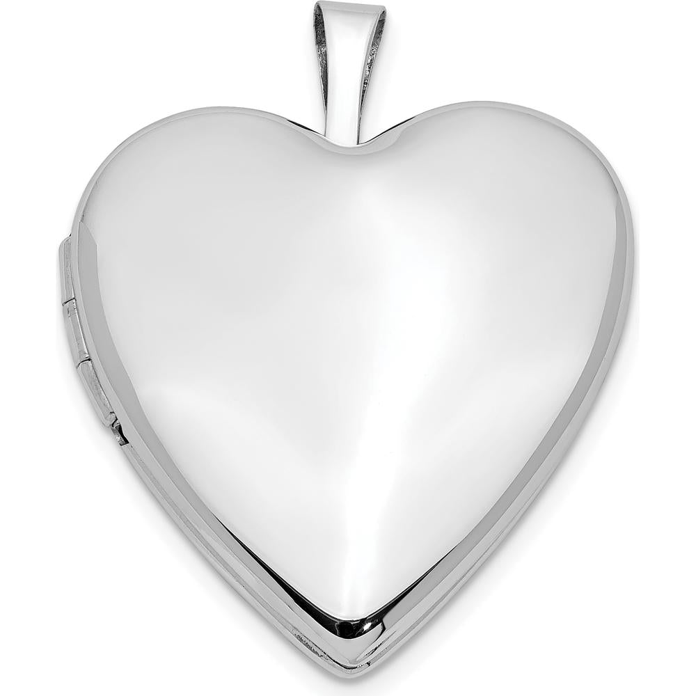 14K White Gold Polished Heart Locket with Engravable Feature - 20mm by Monteluci Fine Jewelry
