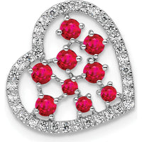 14K White Gold Polished Heart Pendant with Diamond and Ruby - 0.69 Carat Ruby, 0.18 Carat Total Diamond Weight by Oro Pregiato