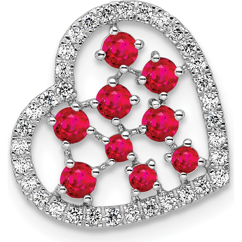 14K White Gold Polished Heart Pendant with Diamond and Ruby - 0.69 Carat Ruby, 0.18 Carat Total Diamond Weight by Oro Pregiato