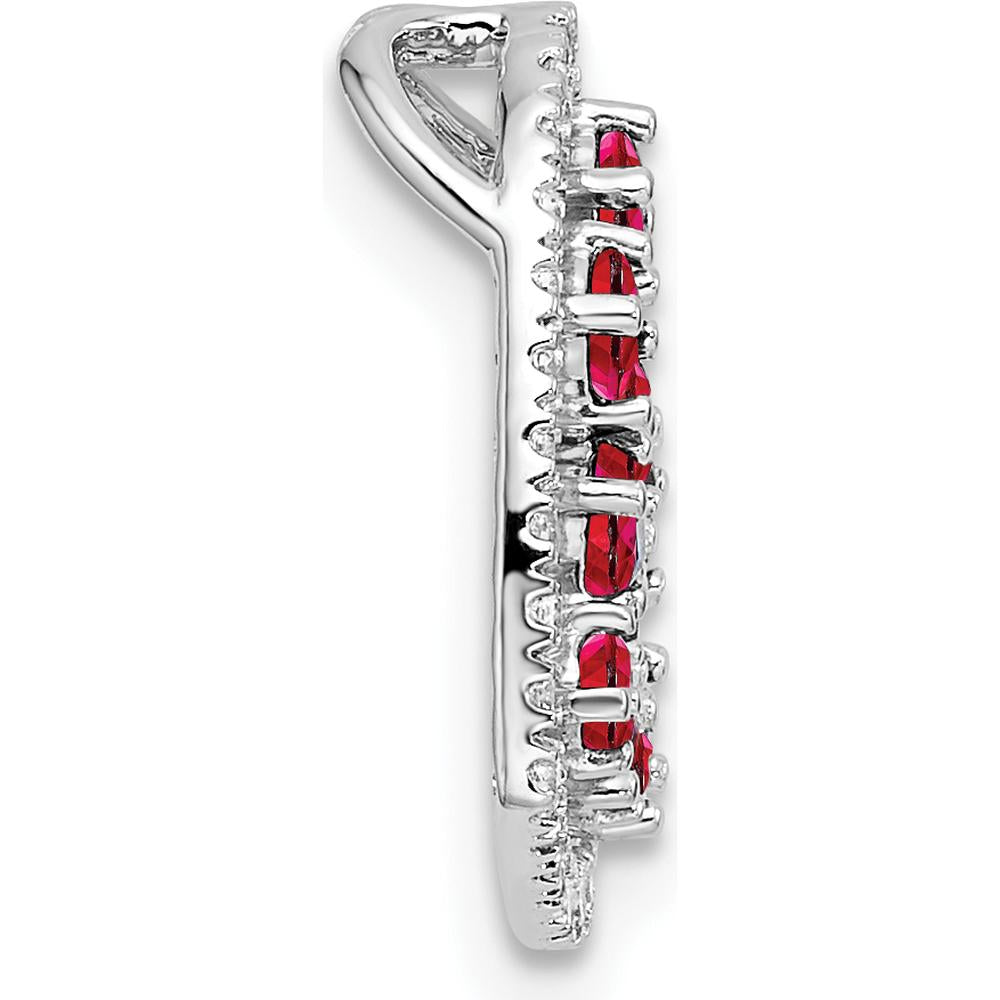 14K White Gold Polished Heart Pendant with Diamond and Ruby - 0.69 Carat Ruby, 0.18 Carat Total Diamond Weight by Oro Pregiato