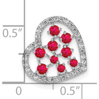 14K White Gold Polished Heart Pendant with Diamond and Ruby - 0.69 Carat Ruby, 0.18 Carat Total Diamond Weight by Oro Pregiato