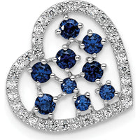 14K White Gold Polished Heart Pendant with Round Blue Sapphire and Diamond Accents - 0.69 Carat Total Sapphire Weight, 0.18 Carat Total Diamond Weight by Oro Pregiato