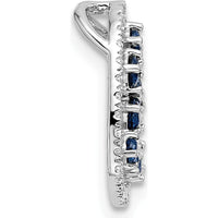 14K White Gold Polished Heart Pendant with Round Blue Sapphire and Diamond Accents - 0.69 Carat Total Sapphire Weight, 0.18 Carat Total Diamond Weight by Oro Pregiato