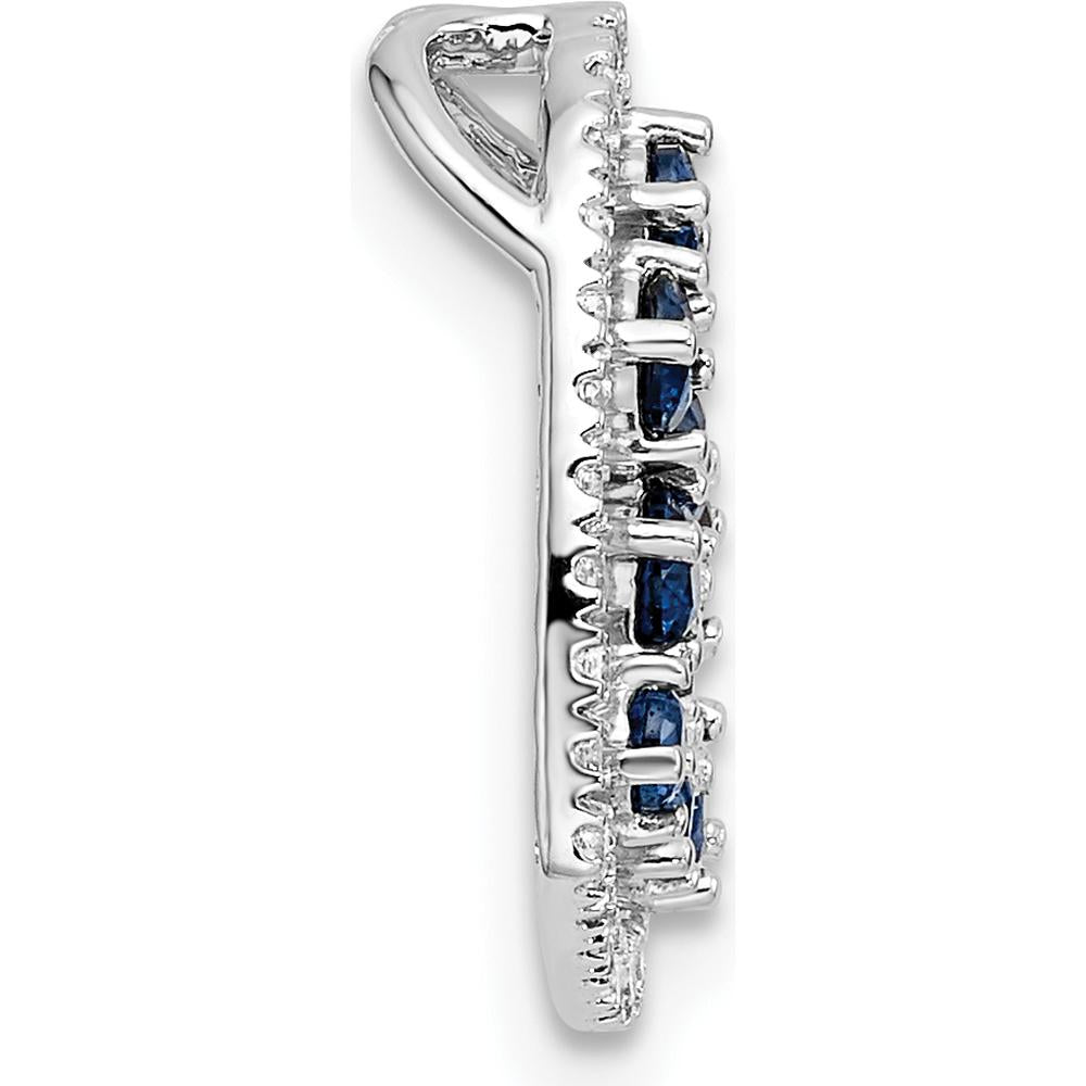 14K White Gold Polished Heart Pendant with Round Blue Sapphire and Diamond Accents - 0.69 Carat Total Sapphire Weight, 0.18 Carat Total Diamond Weight by Oro Pregiato