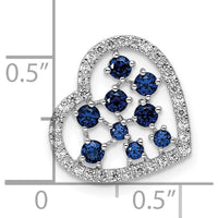14K White Gold Polished Heart Pendant with Round Blue Sapphire and Diamond Accents - 0.69 Carat Total Sapphire Weight, 0.18 Carat Total Diamond Weight by Oro Pregiato