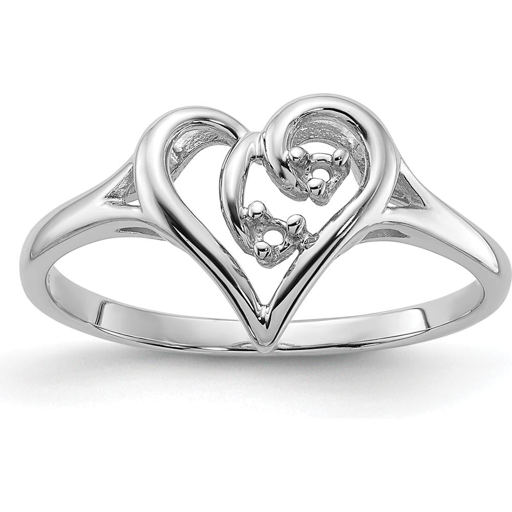 14K White Gold Polished Heart Ring Mounting - Elegant Design with 2mm Band Width by Oro Pregiato