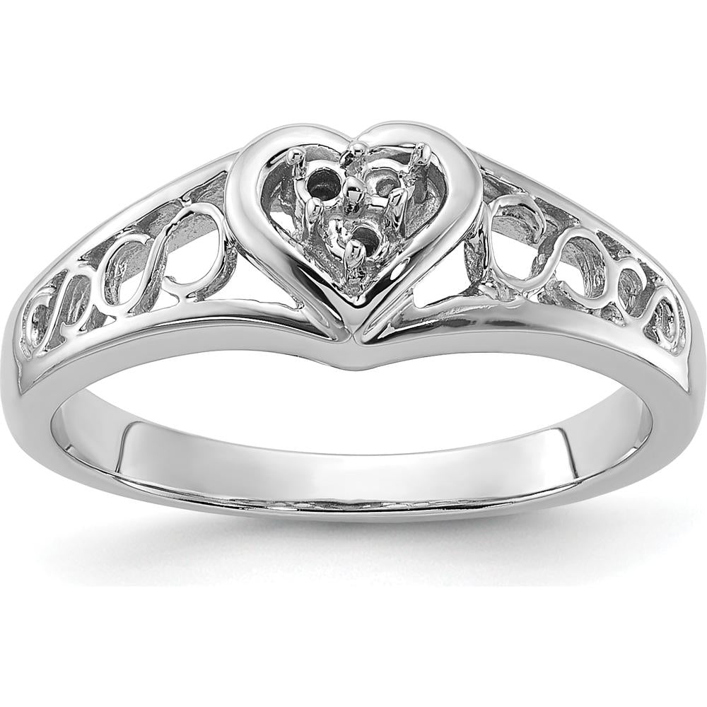 14K White Gold Polished Heart Ring Mounting for Custom Diamonds - Tapered Band by Oro Pregiato