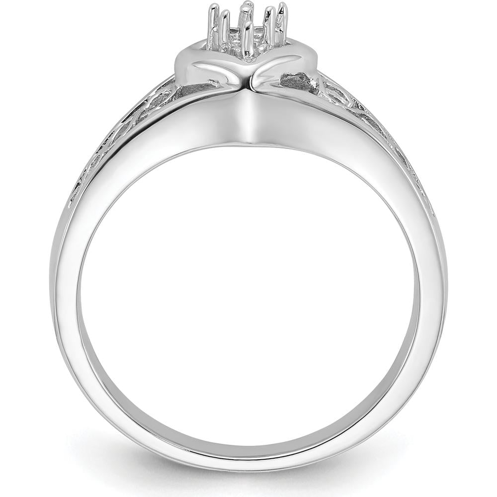 14K White Gold Polished Heart Ring Mounting for Custom Diamonds - Tapered Band by Oro Pregiato