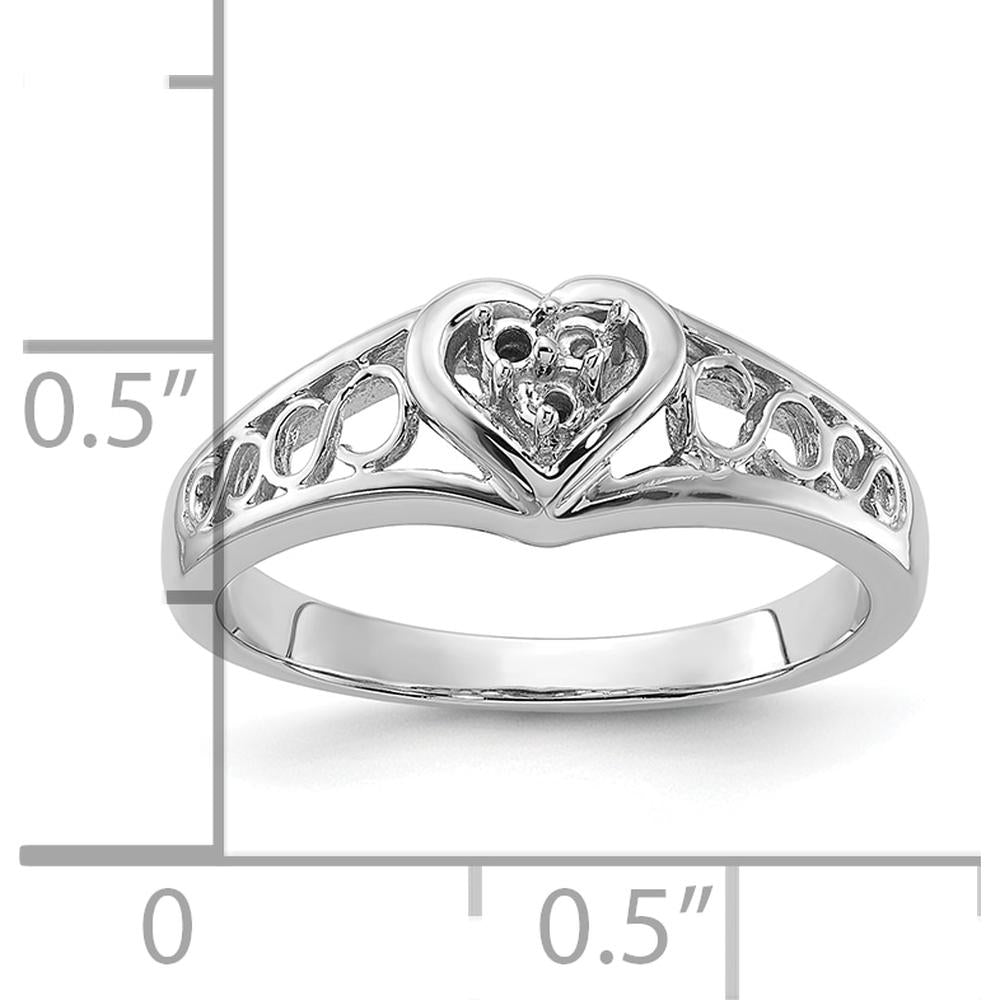 14K White Gold Polished Heart Ring Mounting for Custom Diamonds - Tapered Band by Oro Pregiato