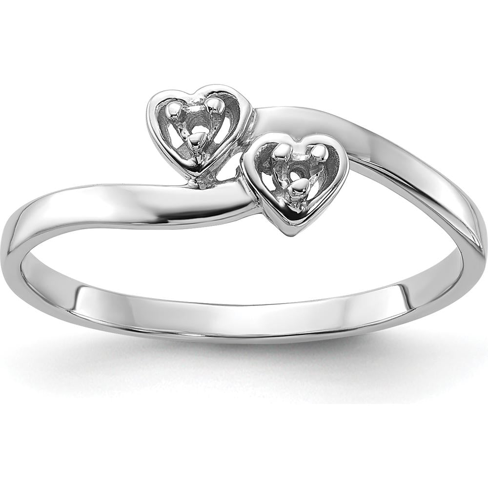 14K White Gold Polished Heart Ring Mounting with 0.02 Carat Total Diamond Weight by Oro Pregiato