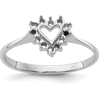 14K White Gold Polished Heart Ring Mounting with 12 Round Stone Settings - 0.17 Carat Total Weight by Oro Pregiato