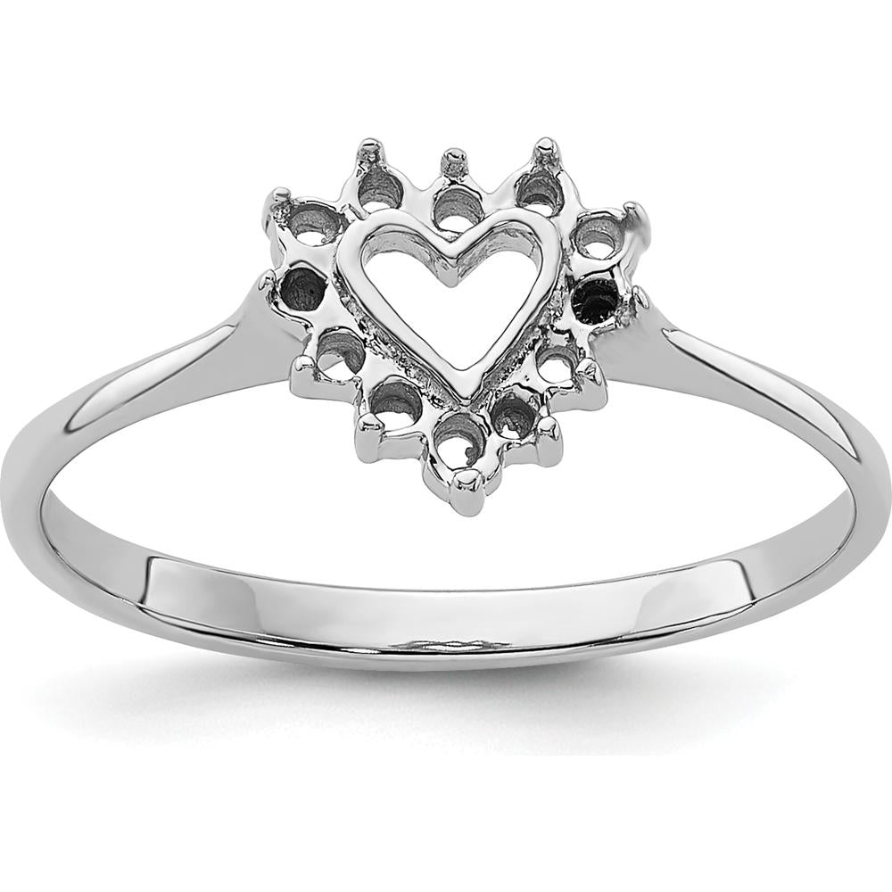 14K White Gold Polished Heart Ring Mounting with 12 Round Stone Settings - 0.17 Carat Total Weight by Oro Pregiato