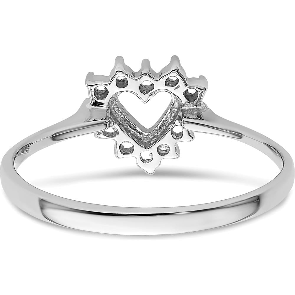 14K White Gold Polished Heart Ring Mounting with 12 Round Stone Settings - 0.17 Carat Total Weight by Oro Pregiato