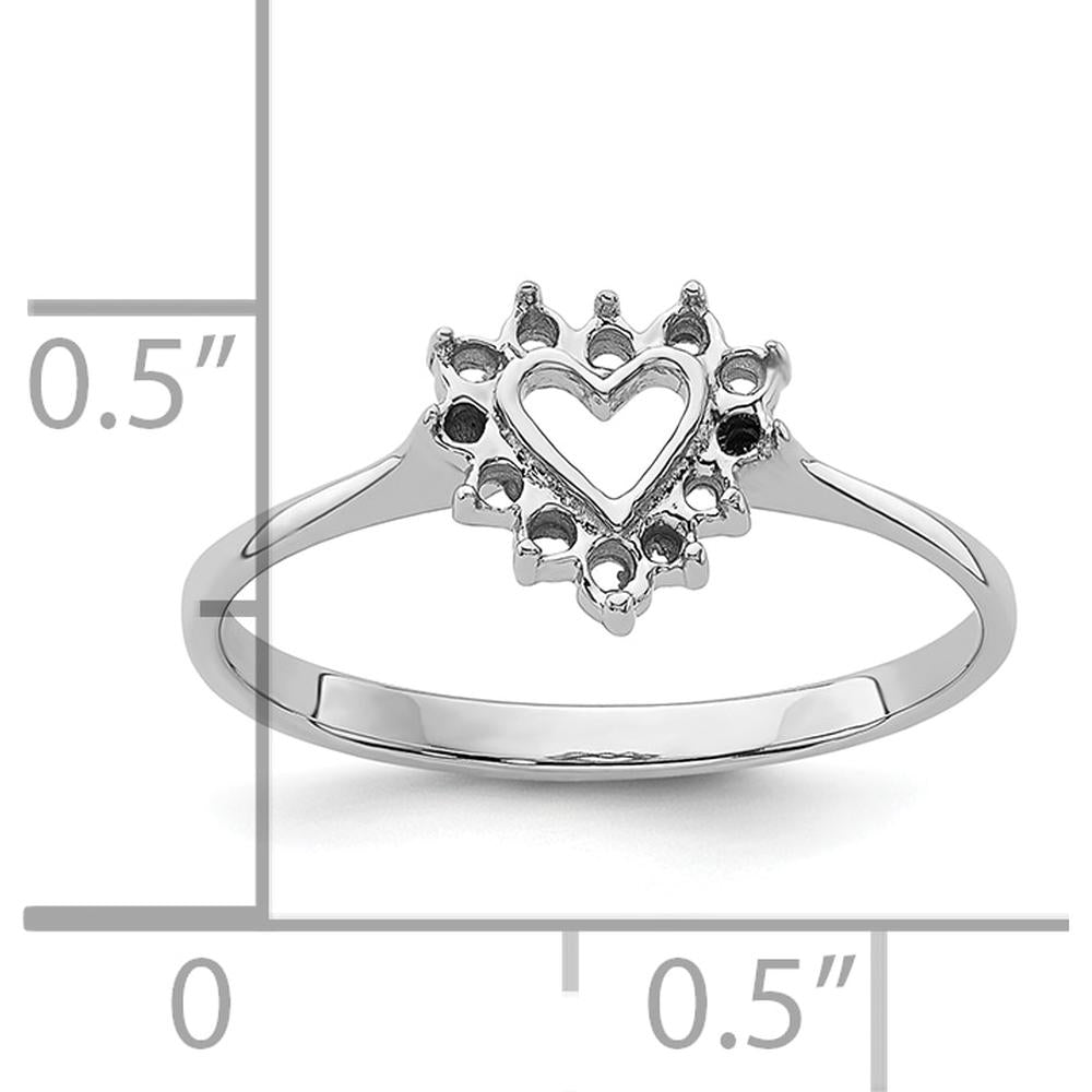 14K White Gold Polished Heart Ring Mounting with 12 Round Stone Settings - 0.17 Carat Total Weight by Oro Pregiato