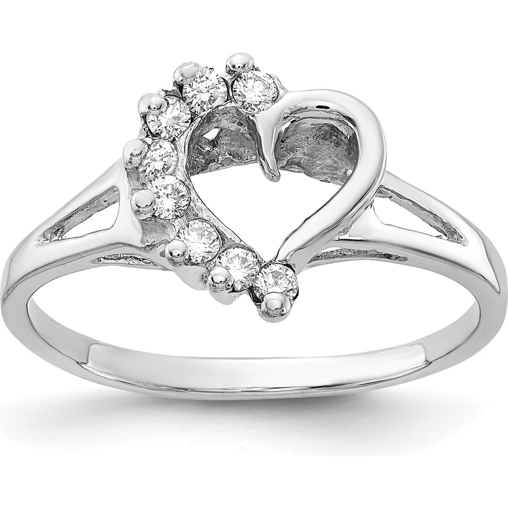 14K White Gold Polished Heart Ring Mounting with Round Diamond Prong Settings - .20 Carat Total Diamond Weight by Oro Pregiato