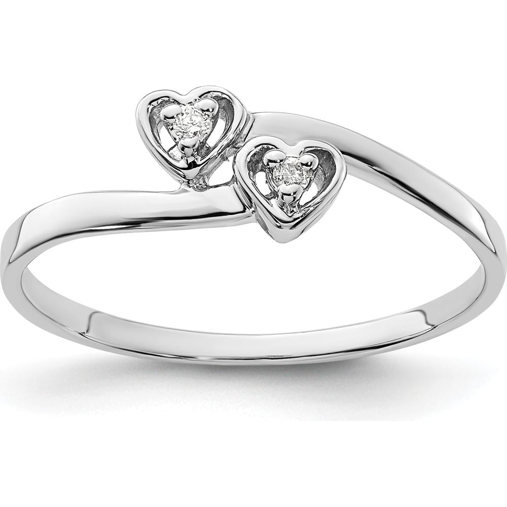 14K White Gold Polished Heart Ring with Round Diamonds - 0.02 Carat Total Diamond Weight by Monteluci Fine Jewelry