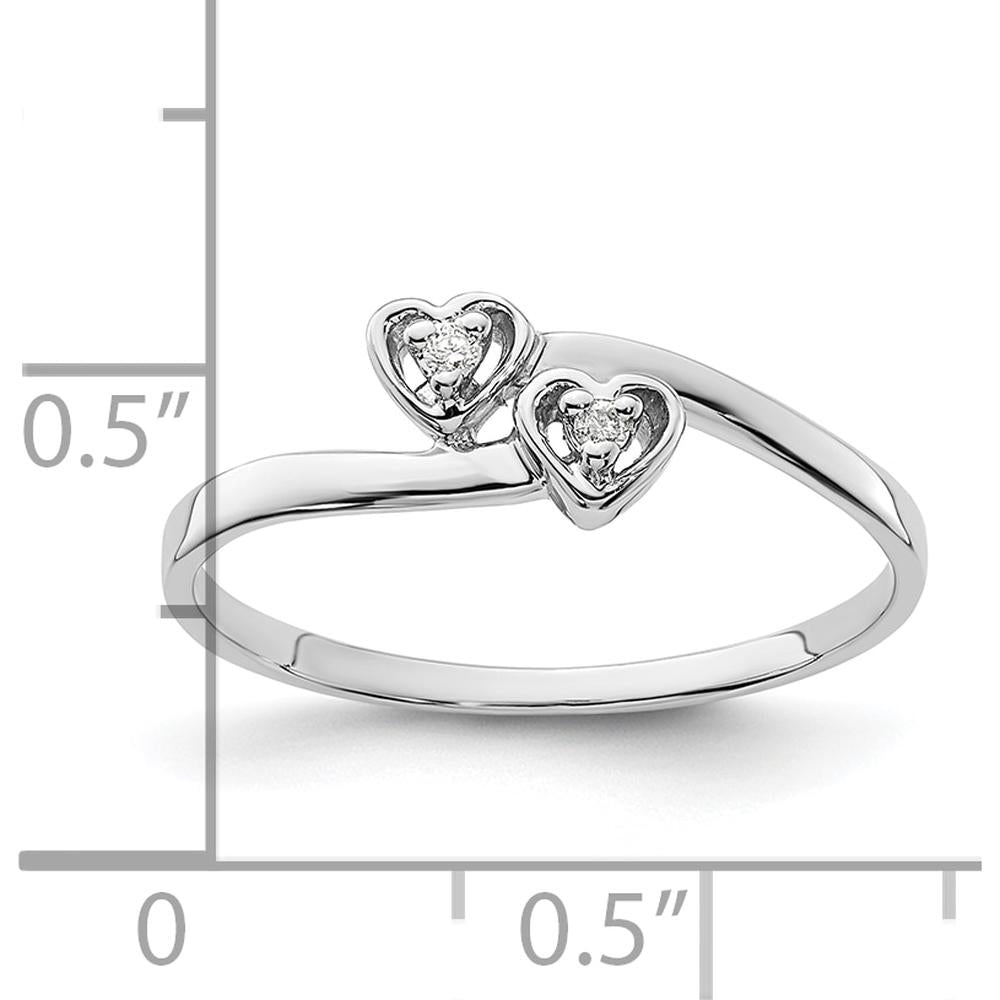 14K White Gold Polished Heart Ring with Round Diamonds - 0.02 Carat Total Diamond Weight by Monteluci Fine Jewelry