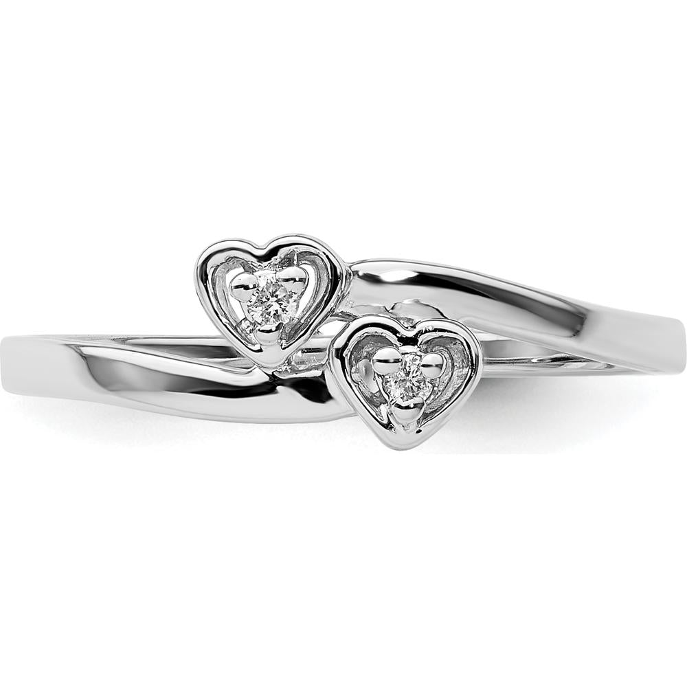 14K White Gold Polished Heart Ring with Round Diamonds - 0.02 Carat Total Diamond Weight by Monteluci Fine Jewelry