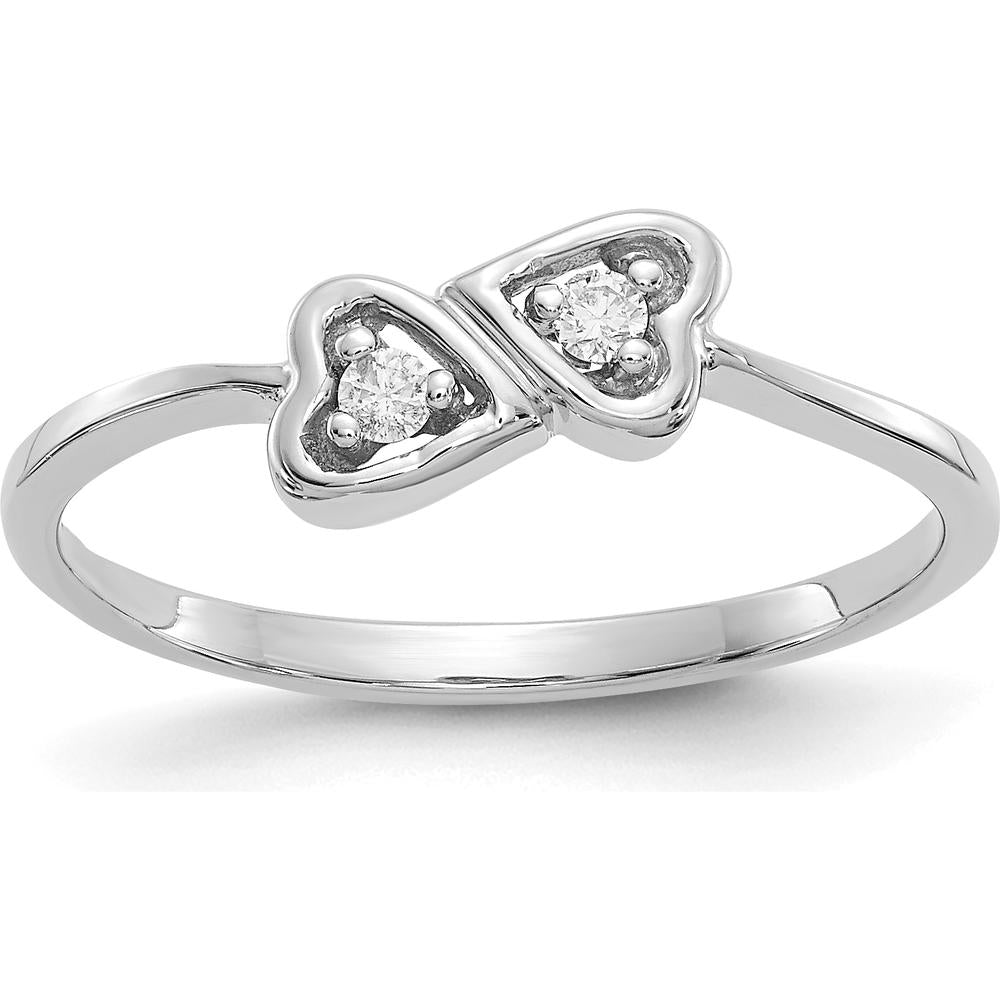 14K White Gold Polished Heart Ring with Round Diamonds - 0.05 Carat Total Diamond Weight by Monteluci Fine Jewelry