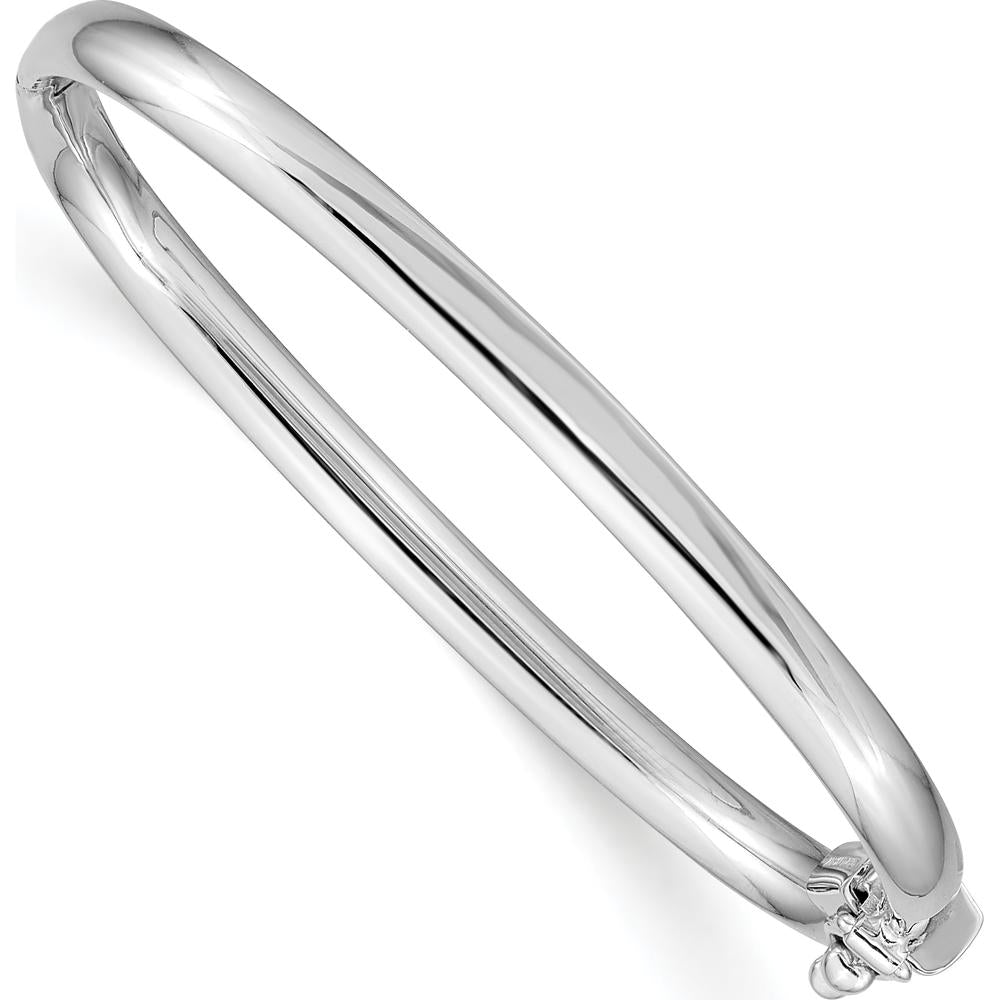 14K White Gold Polished Hinged Baby Bangle with Safety Clasp - 3.75mm Width by Oro Pregiato