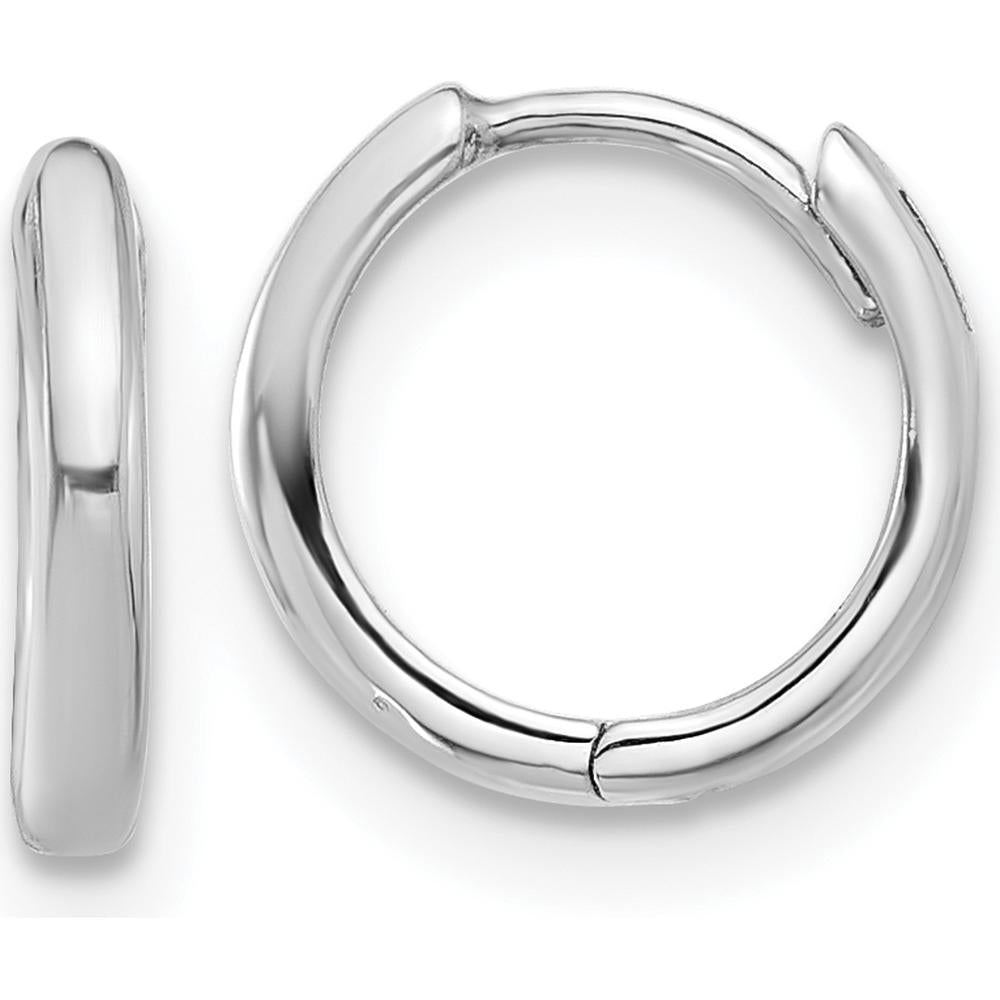 14K White Gold Polished Hinged Hoop Earrings - 10mm Length, 10mm Width, Rhodium Plating by Oro Pregiato