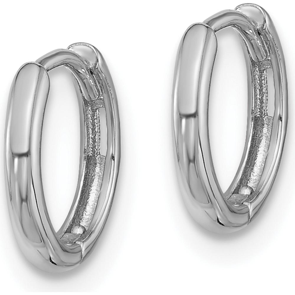 14K White Gold Polished Hinged Hoop Earrings - 10mm Length, 10mm Width, Rhodium Plating by Oro Pregiato