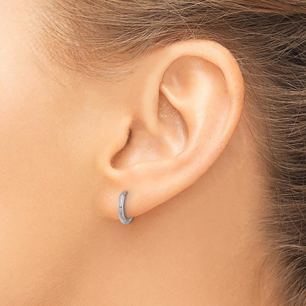 14K White Gold Polished Hinged Hoop Earrings - 10mm Length, 10mm Width, Rhodium Plating by Oro Pregiato