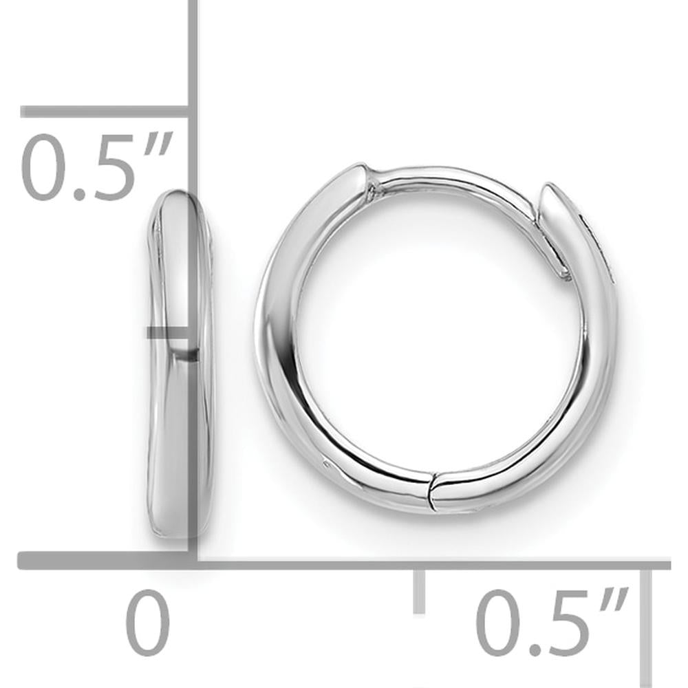 14K White Gold Polished Hinged Hoop Earrings - 10mm Length, 10mm Width, Rhodium Plating by Oro Pregiato