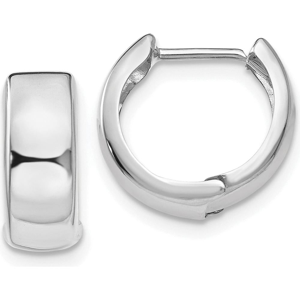 14K White Gold Polished Hinged Hoop Earrings - 12mm Length, 5mm Thickness by 0