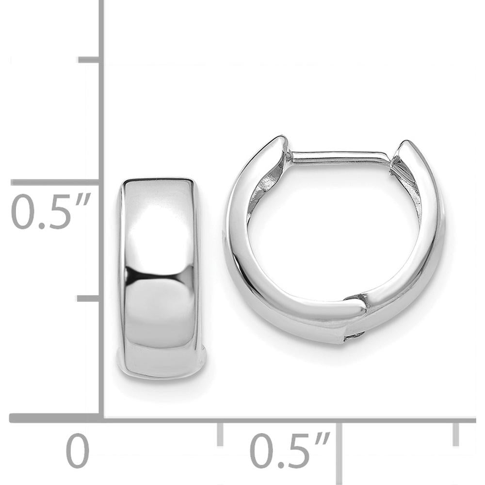 14K White Gold Polished Hinged Hoop Earrings - 12mm Length, 5mm Thickness by 0